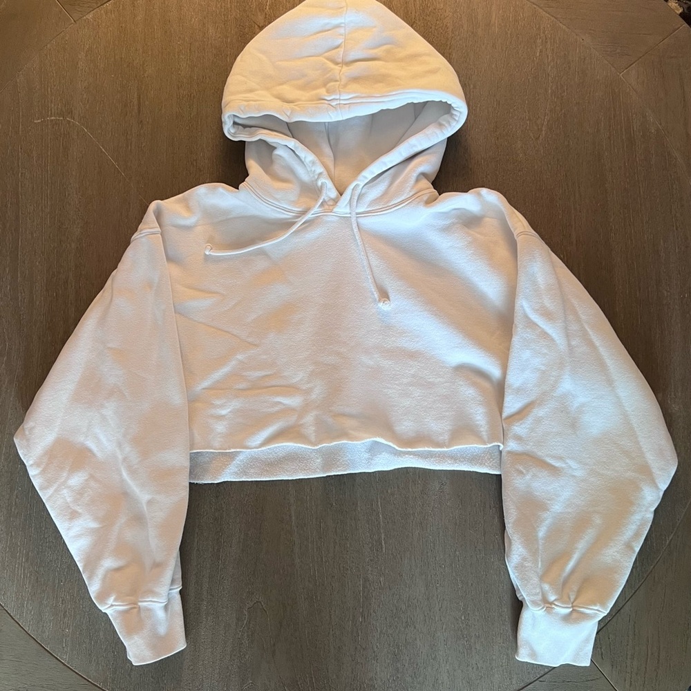 TNA White Cropped Hoodie Long Sleeve Relaxed